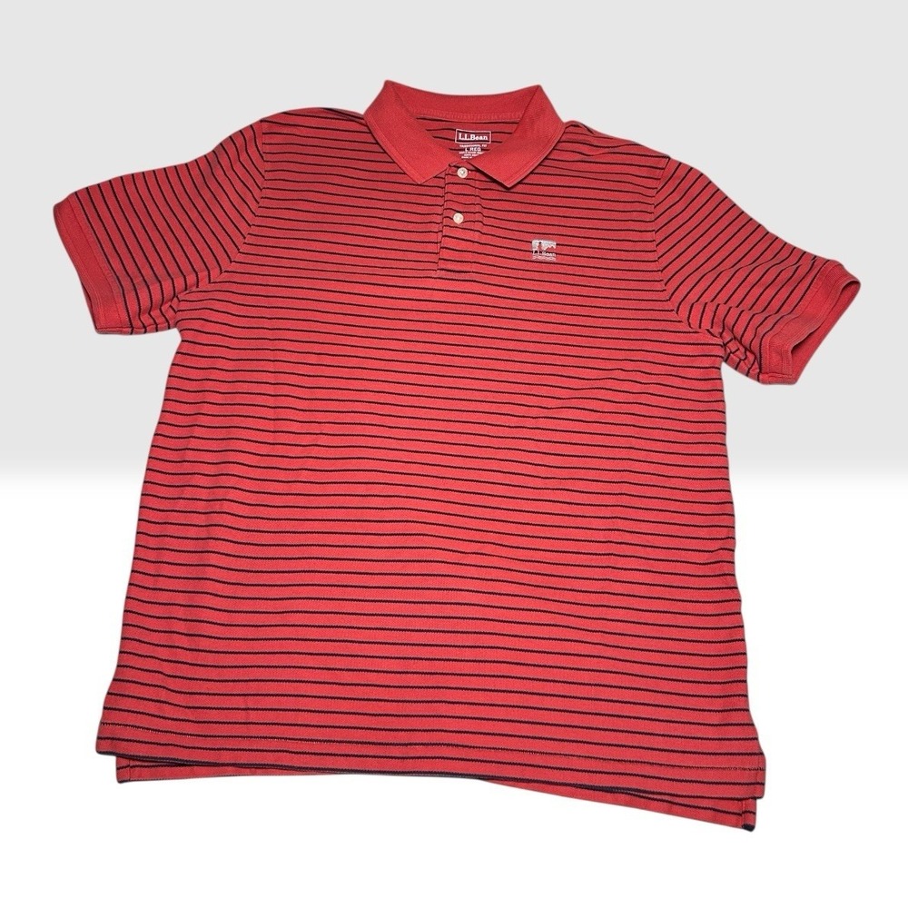 L.L.Bean Polo Shirt Mens Large Red Striped Cotton Preppy Golf Casual Classic